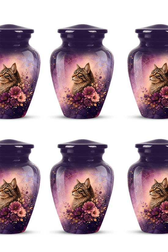 Floral Cat Memorial Urn – Personalized Purple Aluminum Ashes Urn For Ashes