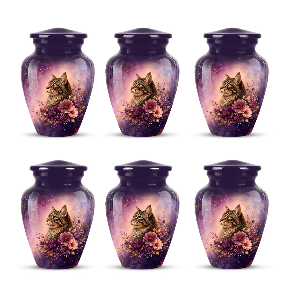 Floral Cat Memorial Urn – Personalized Purple Aluminum Ashes Urn For Ashes