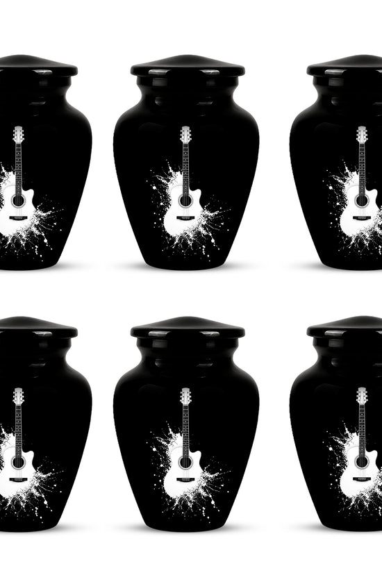 White Guitar Cremation Urn - Artistic Black Memorial Urns For Musicians