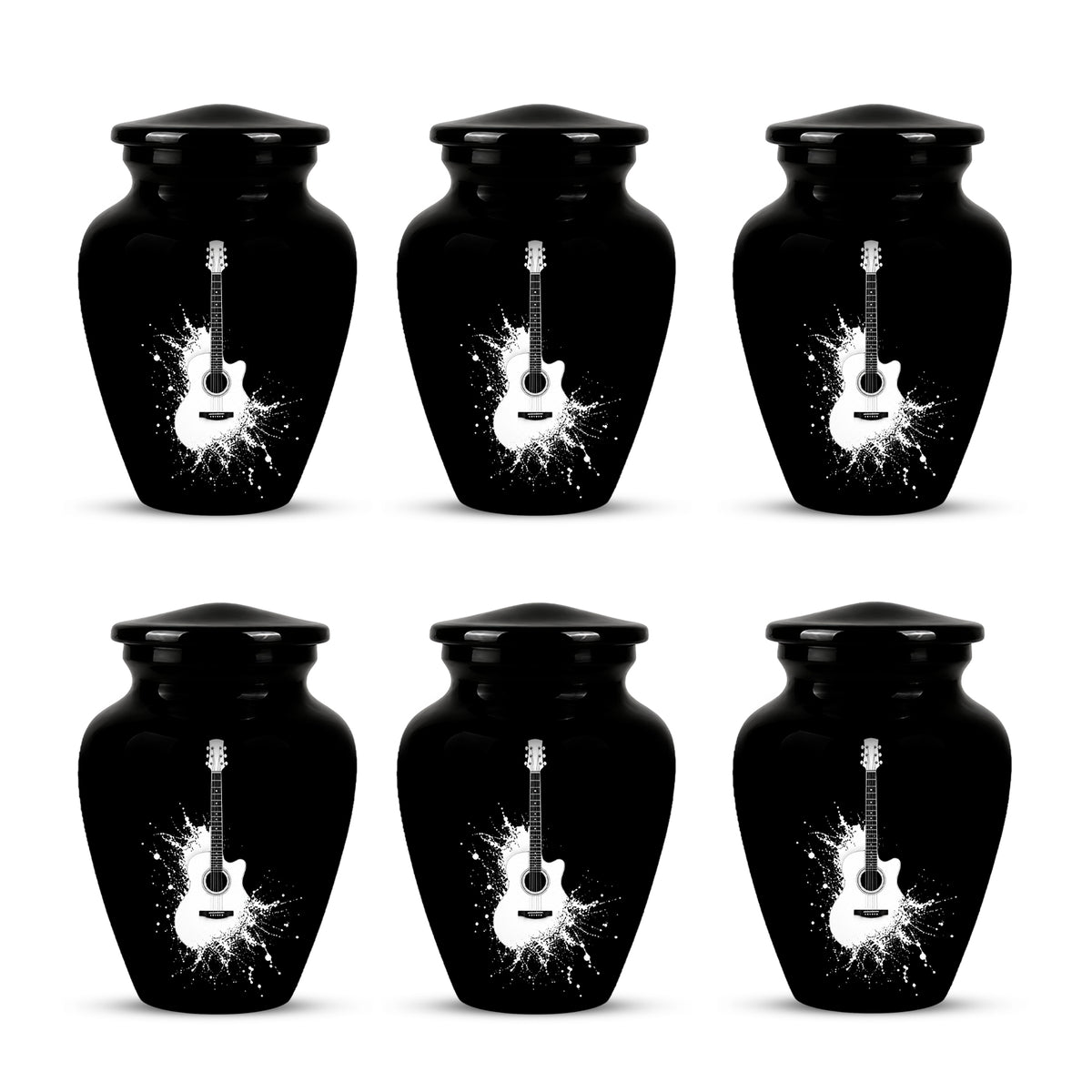 White Guitar Cremation Urn - Artistic Black Memorial Urns For Musicians