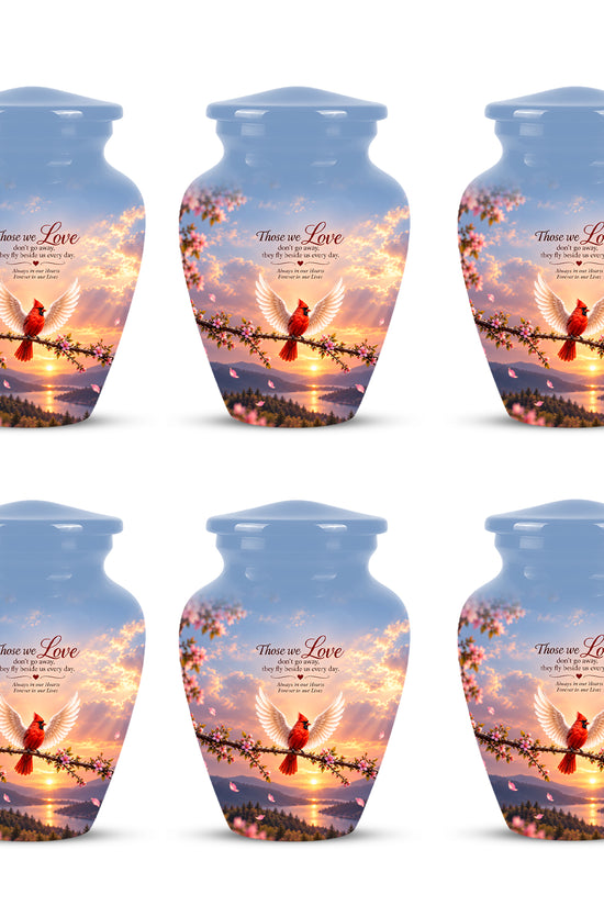 Red Cardinal Bird With Angel Wings Urn - Custom Quotes Aluminum Memorial Urns