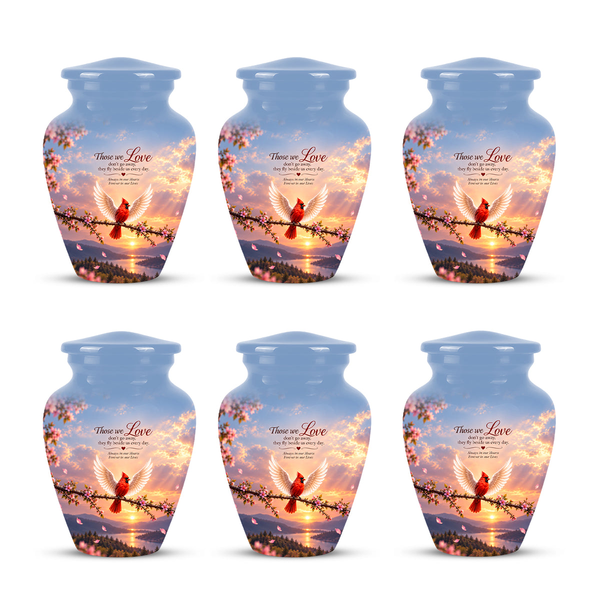 Red Cardinal Bird With Angel Wings Urn - Custom Quotes Aluminum Memorial Urns