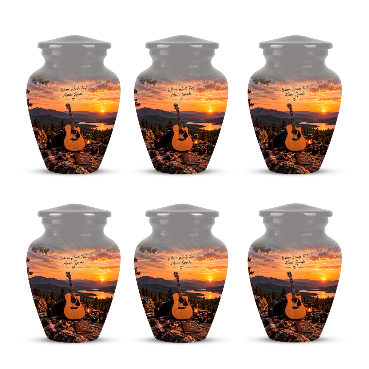 Guitar Quotes Cremation Urn For Ashes - Sunset Landscape Ashes Container