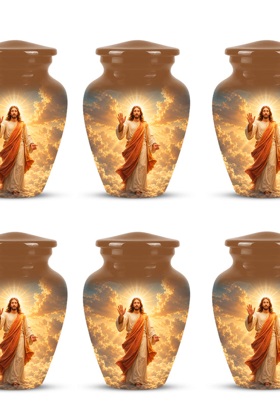 Jesus in Heavenly Clouds Memorial Urn – Personalized Religious Ashes Urn