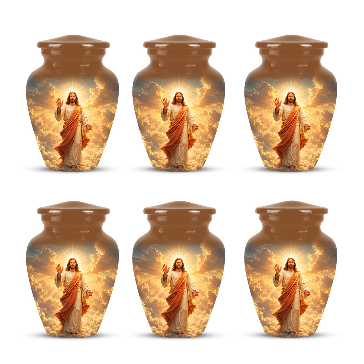 Jesus in Heavenly Clouds Memorial Urn – Personalized Religious Ashes Urn