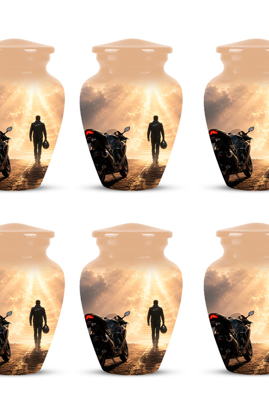 Heavenly Stairs & Rider Urn - Motorbike Cremation Urns For Biker Ashes