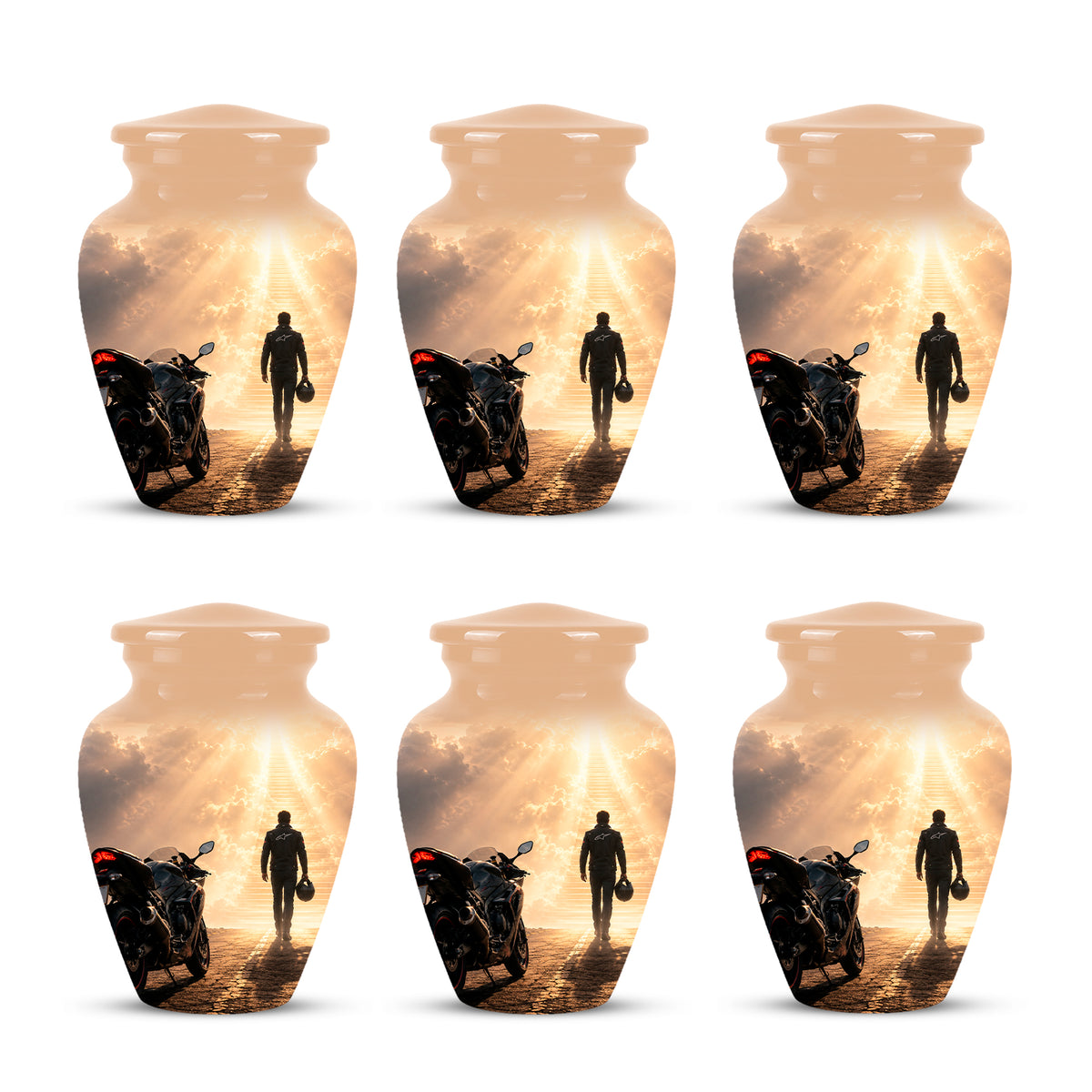 Heavenly Stairs & Rider Urn - Motorbike Cremation Urns For Biker Ashes