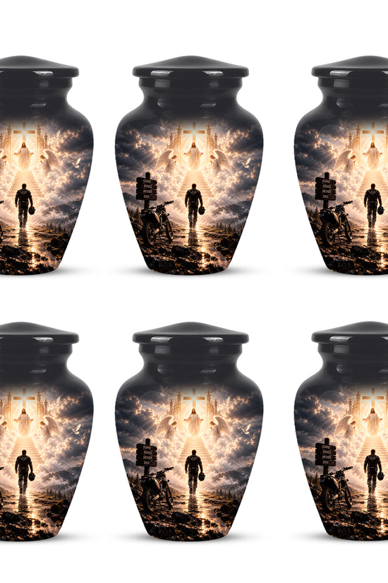 Bike Rider In Heaven Memorial Urn - Jesus & Angels Heaven Stairs Urns