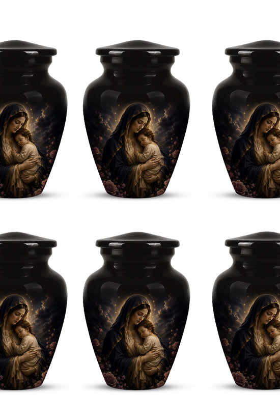 Virgin Mary With Baby Jesus Urn - Personalized Black Cremation Urn For Ashes