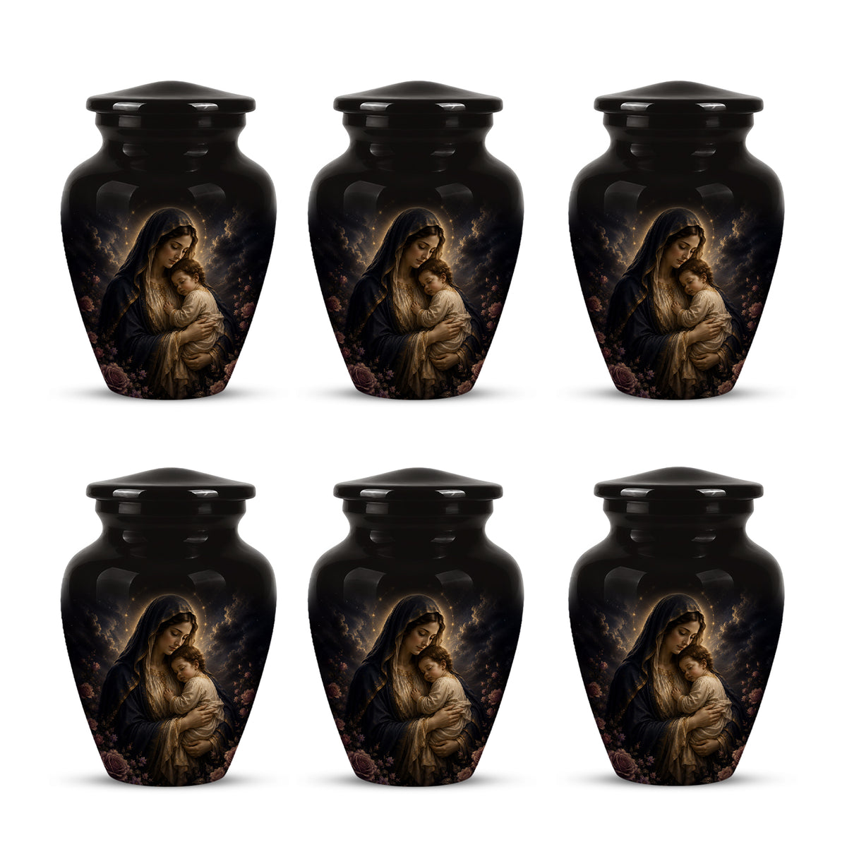 Virgin Mary With Baby Jesus Urn - Personalized Black Cremation Urn For Ashes