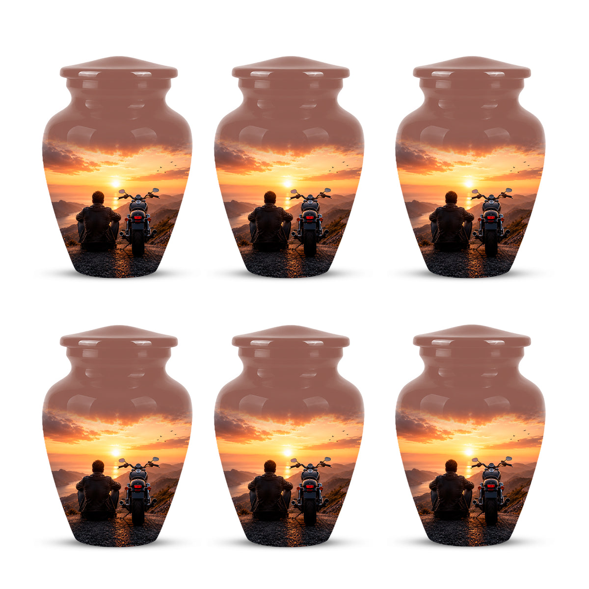Peaceful Sunset Motorcycle Cremation Urn – Handcrafted Tribute to Biker Ashes