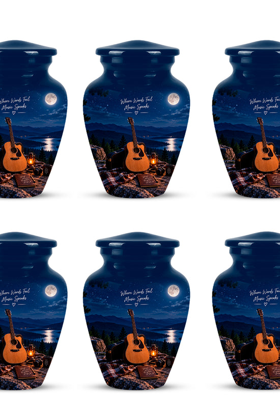 Personalized Starry Night Guitar Cremation Urn - Aluminum Moonlight Urns For Ashes