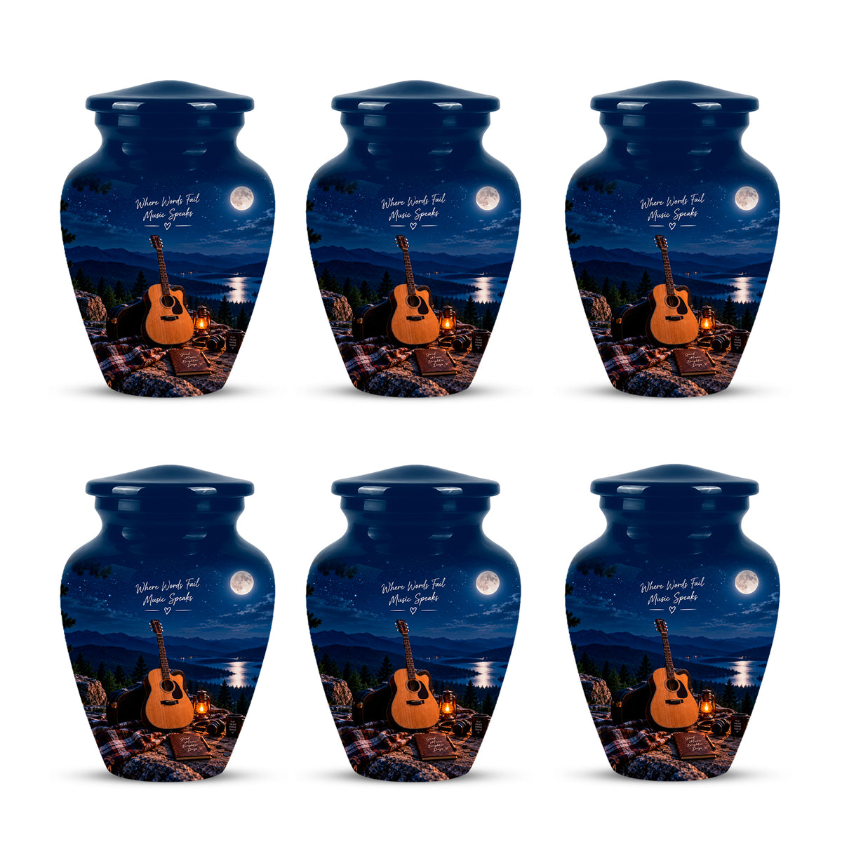 Personalized Starry Night Guitar Cremation Urn - Aluminum Moonlight Urns For Ashes