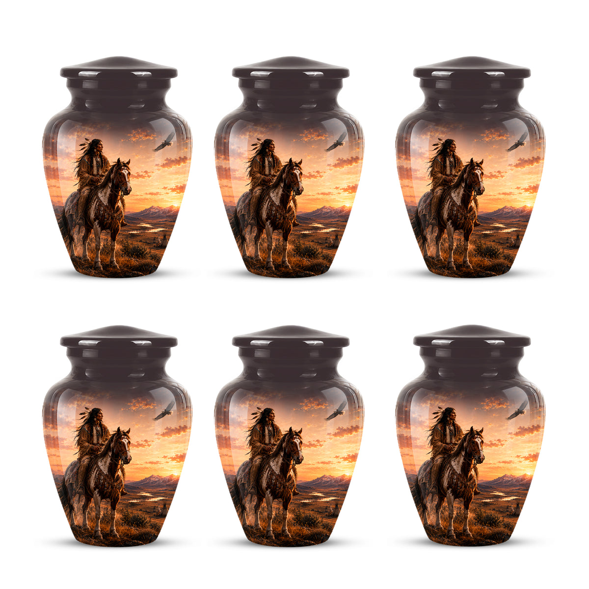 Personalized Native American Horse Rider Aluminum Cremation Ashes Urn