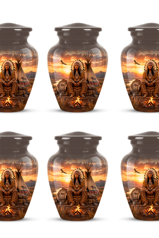 Personalized Native American Sunset Aluminum Cremation Urn For Human Ashes