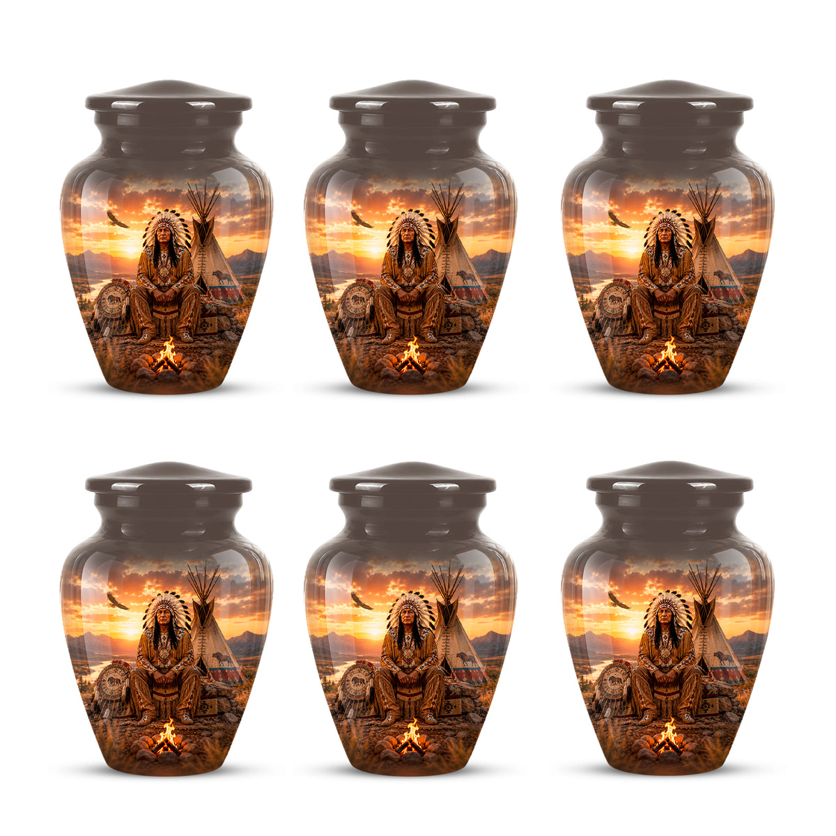 Personalized Native American Sunset Aluminum Cremation Urn For Human Ashes