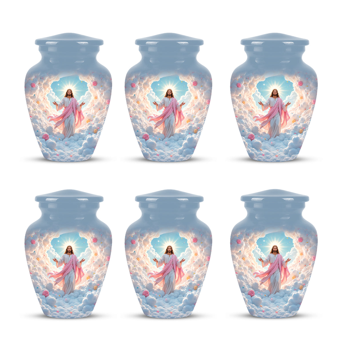 Heavenly Blue Clouds & Jesus Adult Aluminum Cremation Urn For Ashes