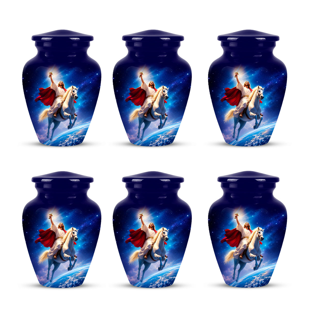 Divine Jesus & Horse Galaxy Aluminum Urn for Spiritual Human Ashes