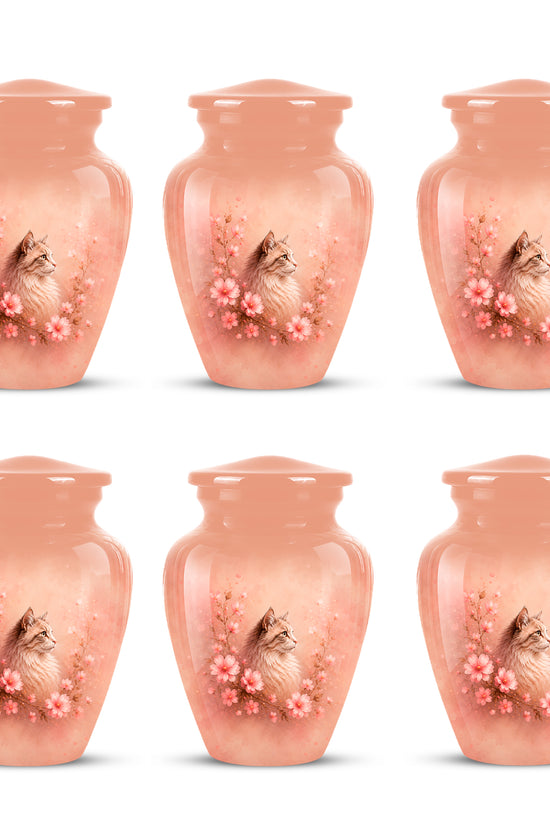 Personalized Pink Floral Cat Cremation Urn – Aluminum Pet Keepsake Urn