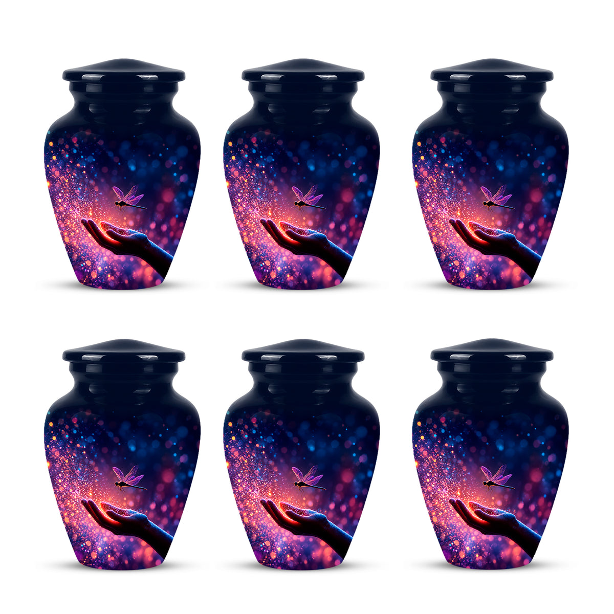 Blue Serene Dragonfly Cremation Urn - Majestic Human Hand Ashes Container