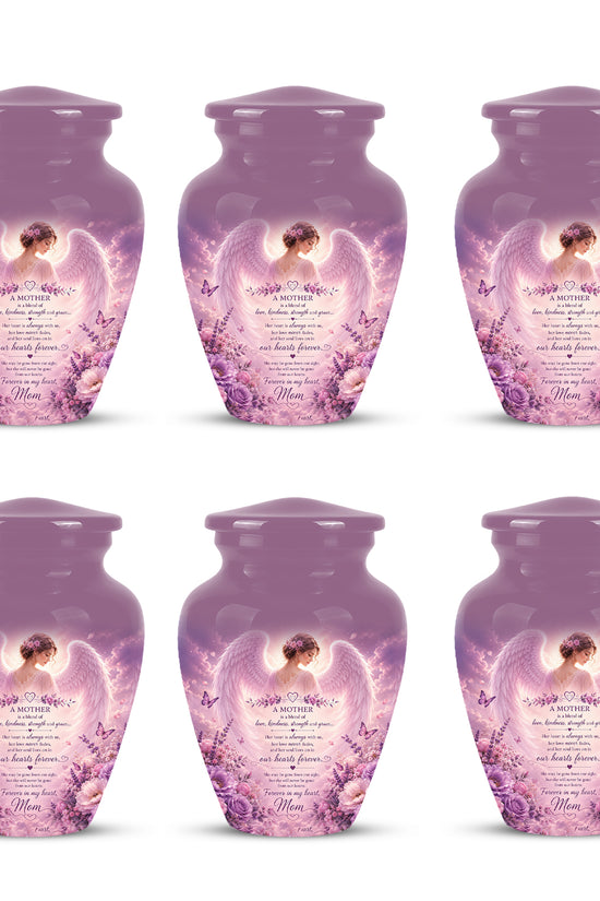 Pink Angel Mom Wings Cremation Urn - Custom Quotes Funeral Urns For Mom