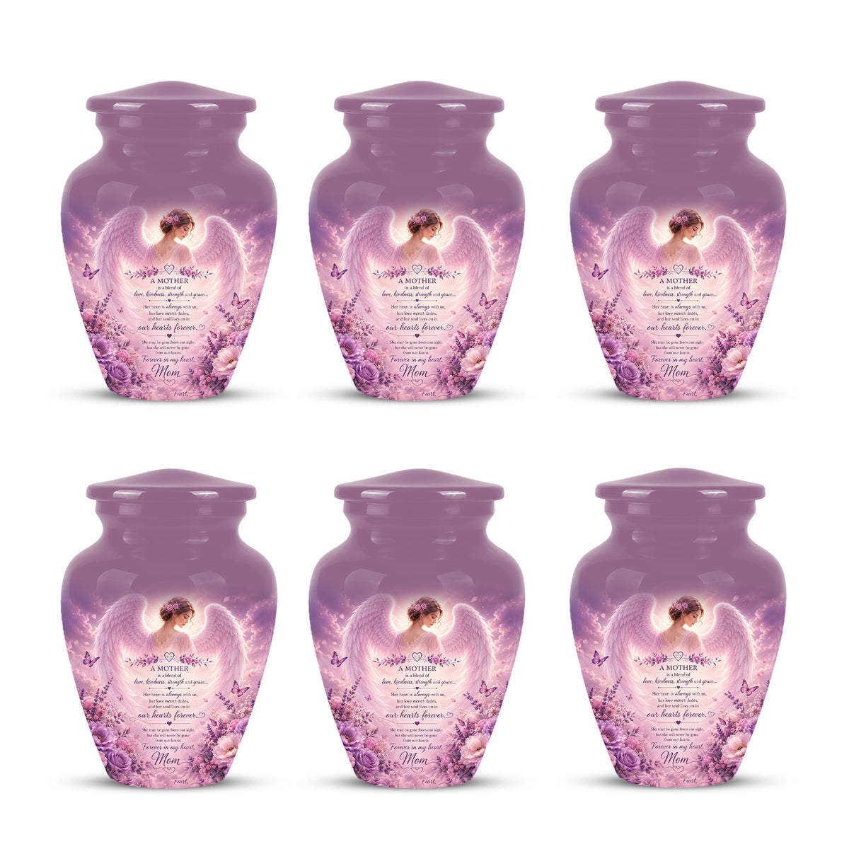 Pink Angel Mom Wings Cremation Urn - Custom Quotes Funeral Urns For Mom