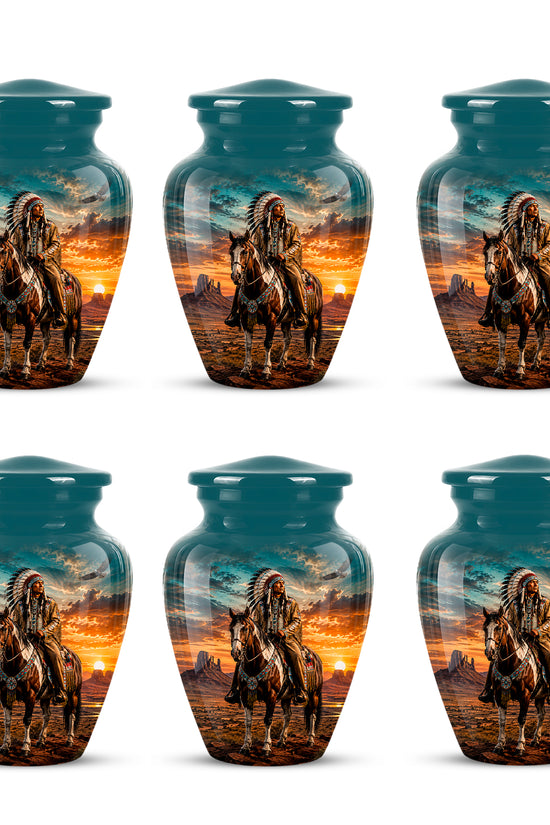 Custom Native American Urn – Traditional Warrior Aluminum Cremation Urn