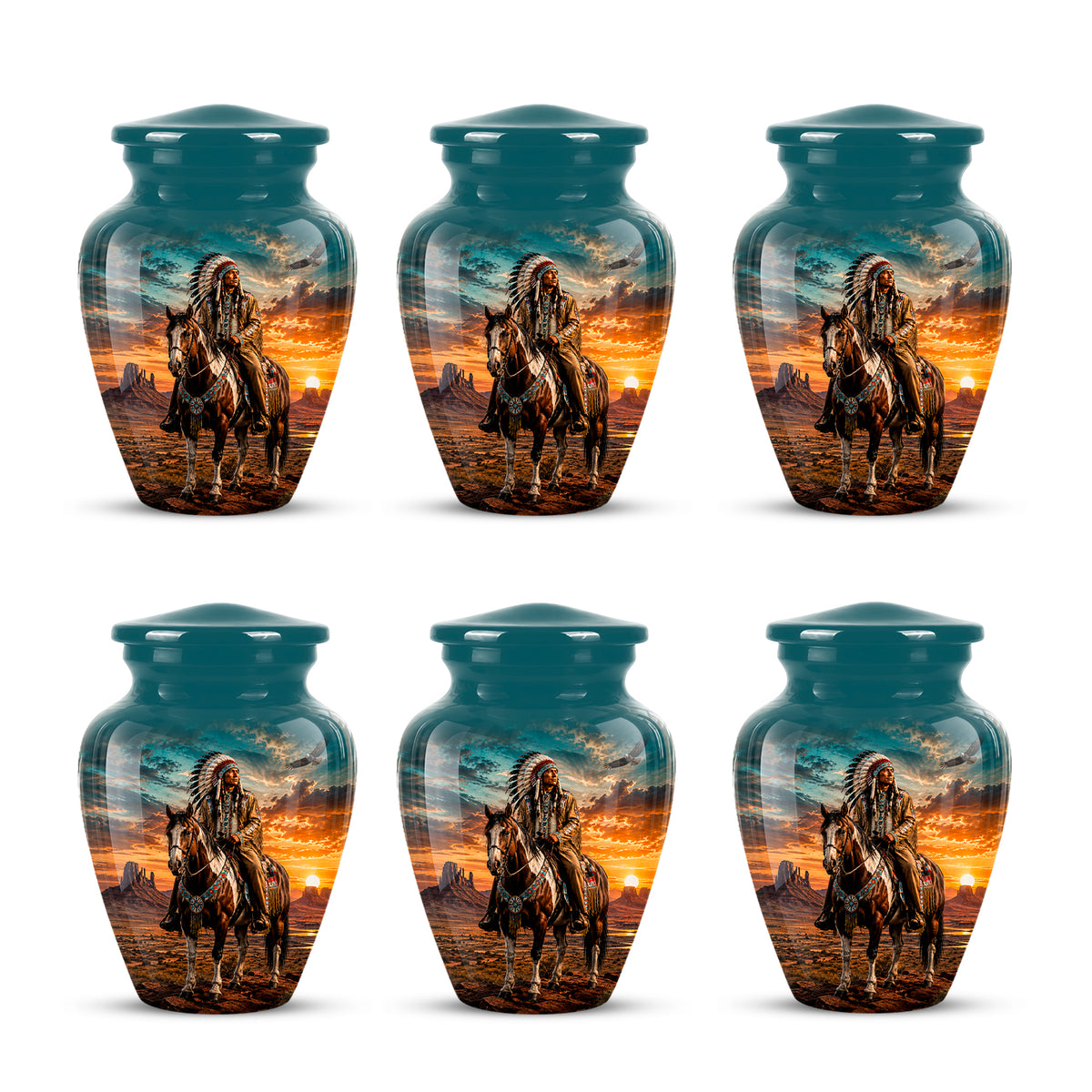 Custom Native American Urn – Traditional Warrior Aluminum Cremation Urn