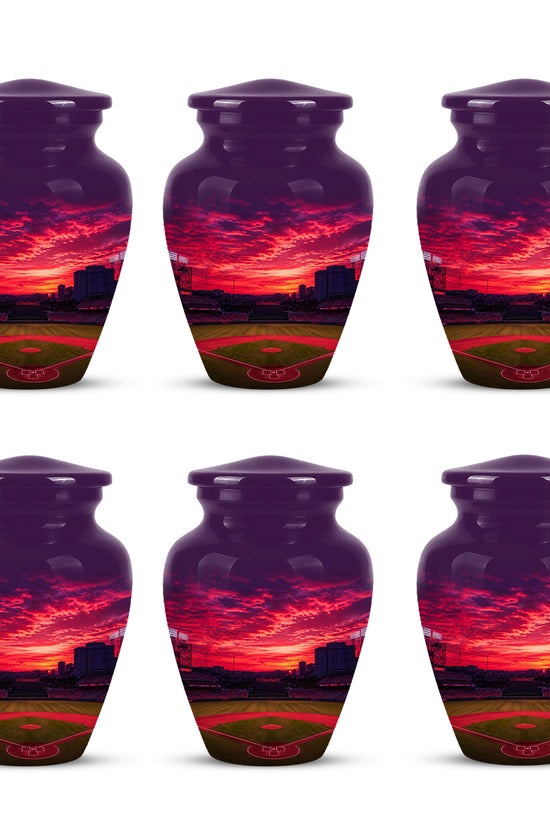 Sunset Baseball Ground Funeral Urn - Custom Burial Urns For Athletes Ashes