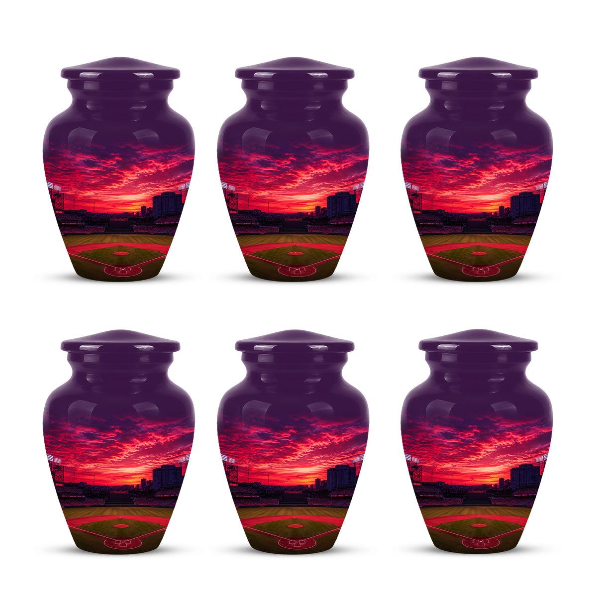 Sunset Baseball Ground Funeral Urn - Custom Burial Urns For Athletes Ashes