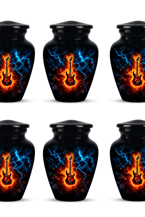 Majestic Thunder & Fire Guitar Cremation Urn - Black Funeral Urns For Ashes