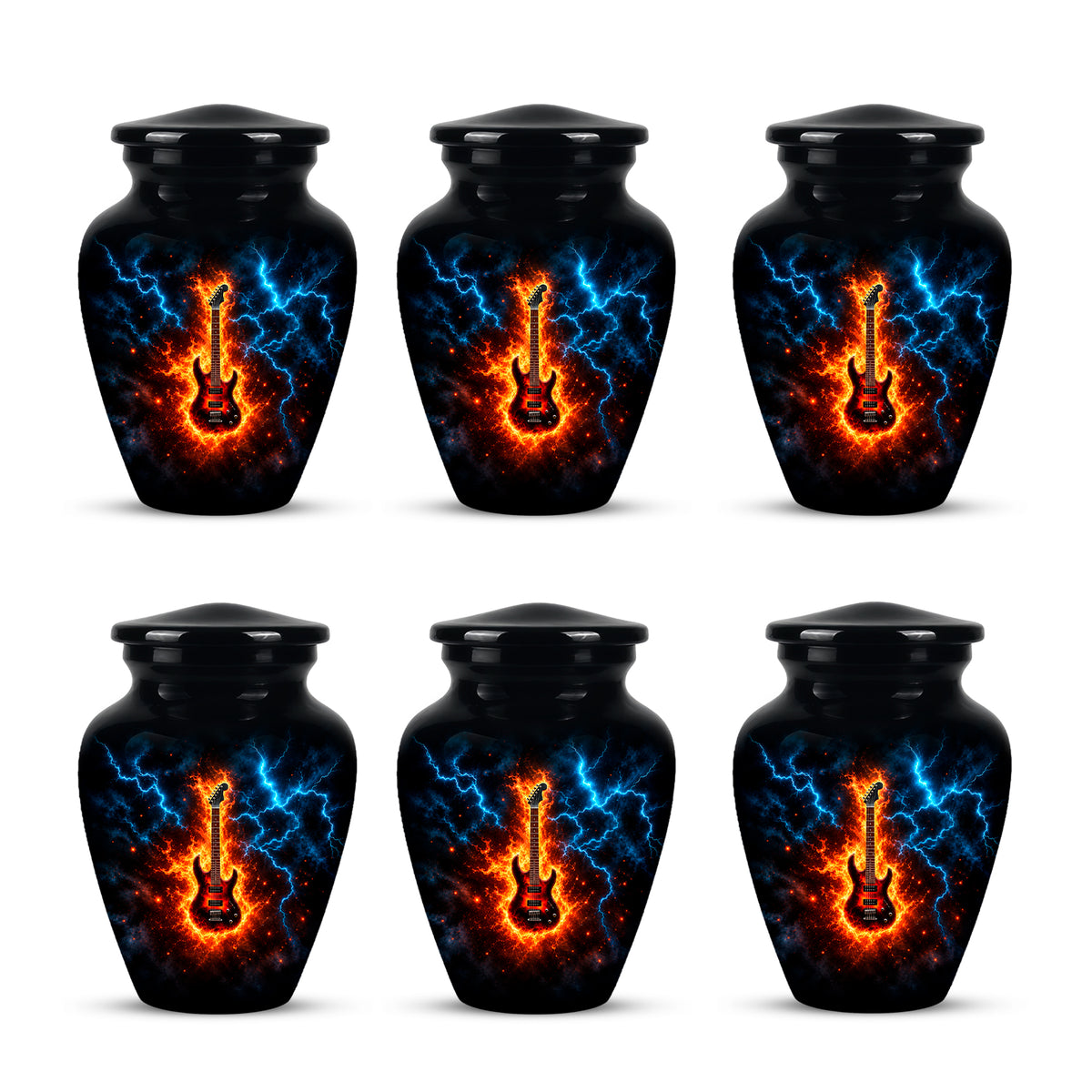 Majestic Thunder & Fire Guitar Cremation Urn - Black Funeral Urns For Ashes