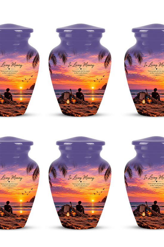 Guitar Sunset Memorial Urn - Custom Quotes & Ocean-Beach Urns For Ashes