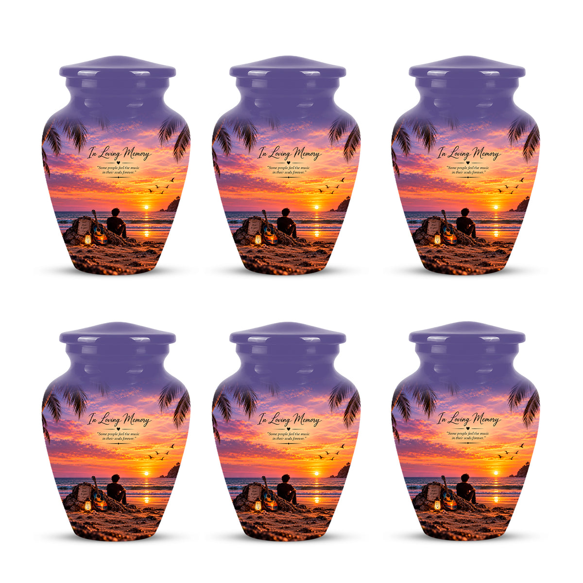 Guitar Sunset Memorial Urn - Custom Quotes & Ocean-Beach Urns For Ashes
