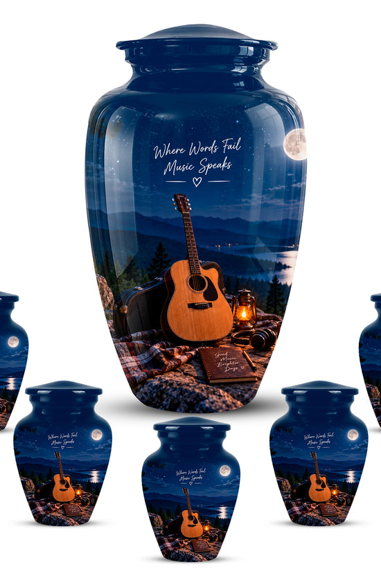 Personalized Starry Night Guitar Cremation Urn - Aluminum Moonlight Urns For Ashes