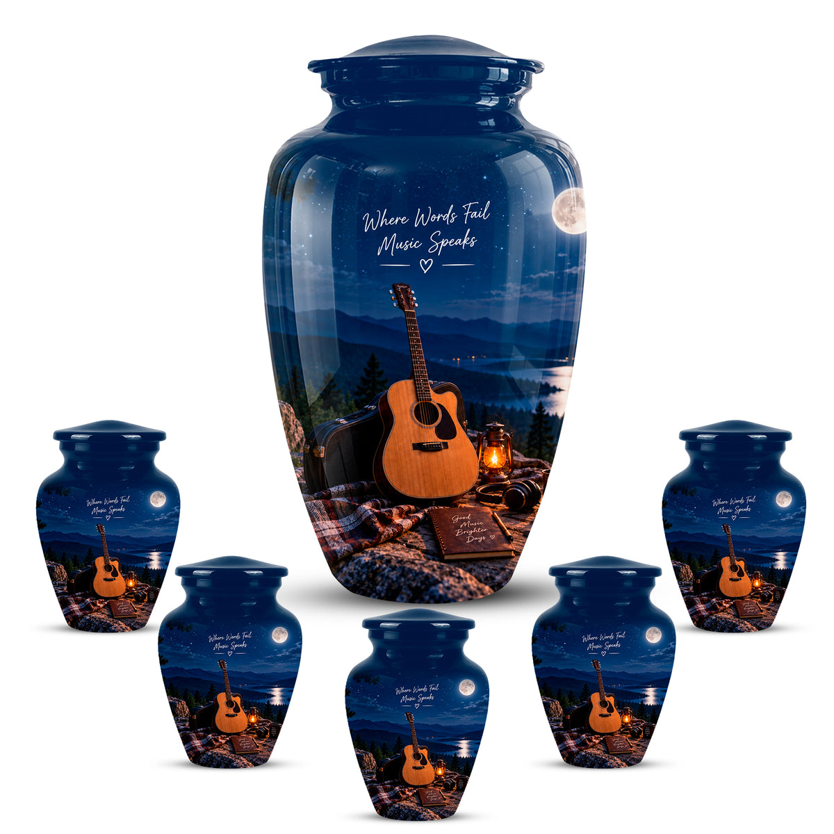 Personalized Starry Night Guitar Cremation Urn - Aluminum Moonlight Urns For Ashes