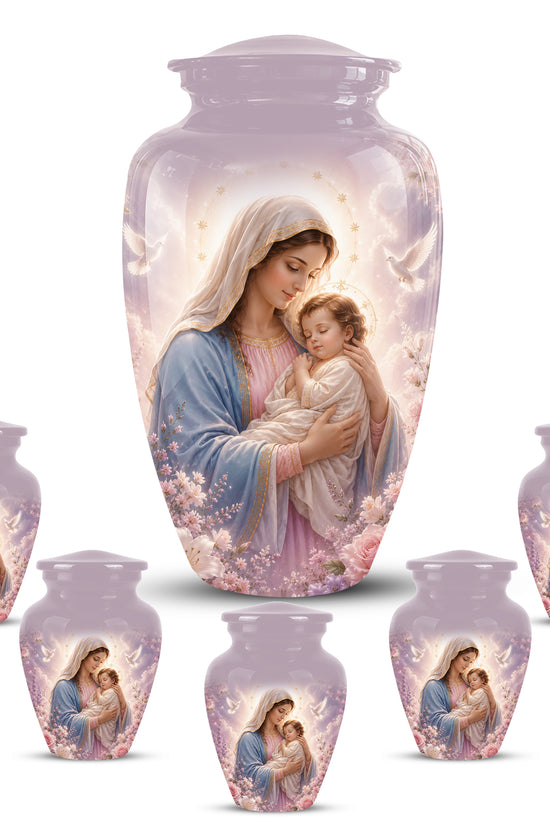 Heavenly Angel Mom With Child Urn - Purple Aluminum Urn For Women Ashes