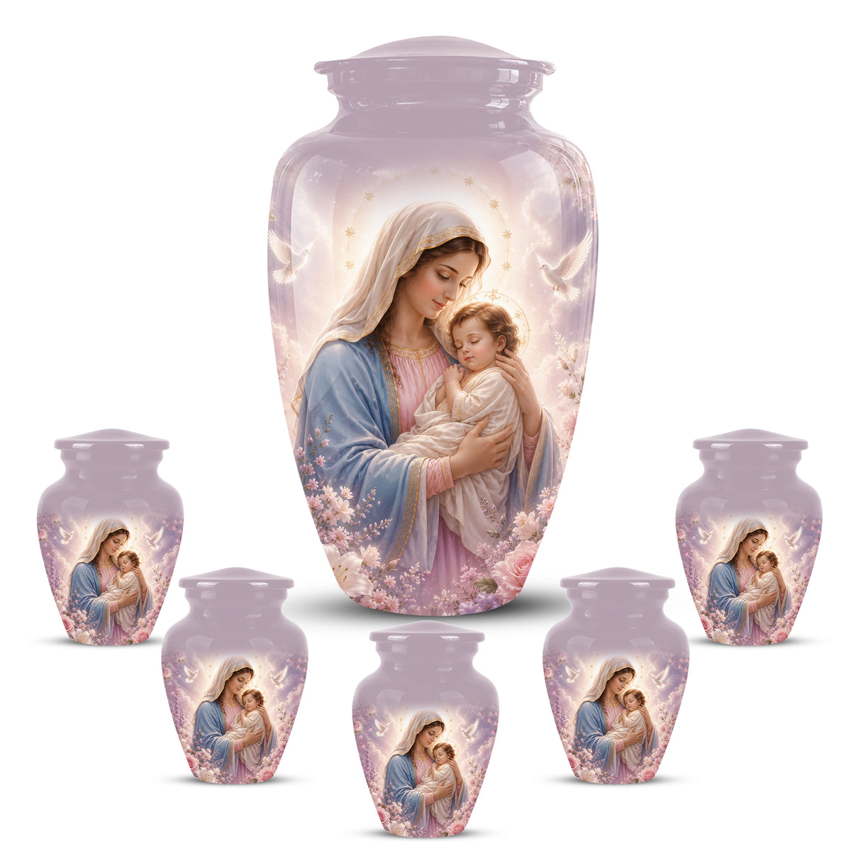 Heavenly Angel Mom With Child Urn - Purple Aluminum Urn For Women Ashes