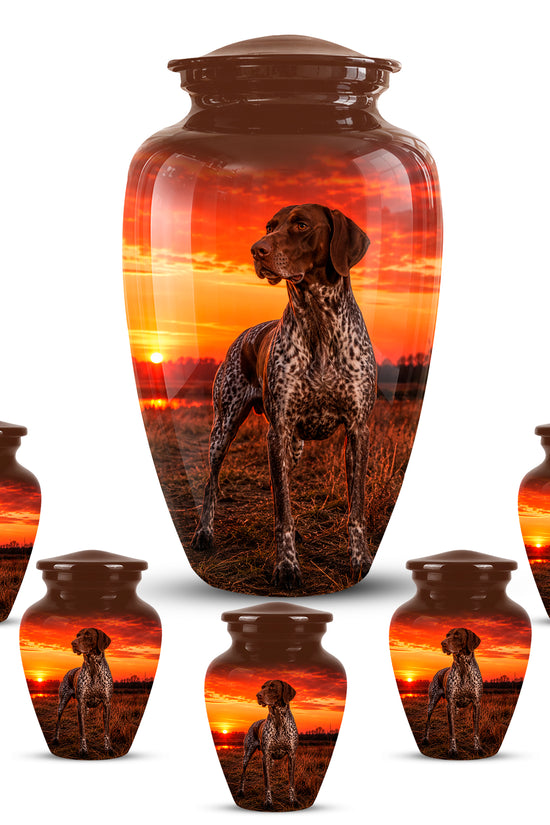 German Shorthaired Pointer Dog Cremation Urn - Sunset Pet Aluminum Urn