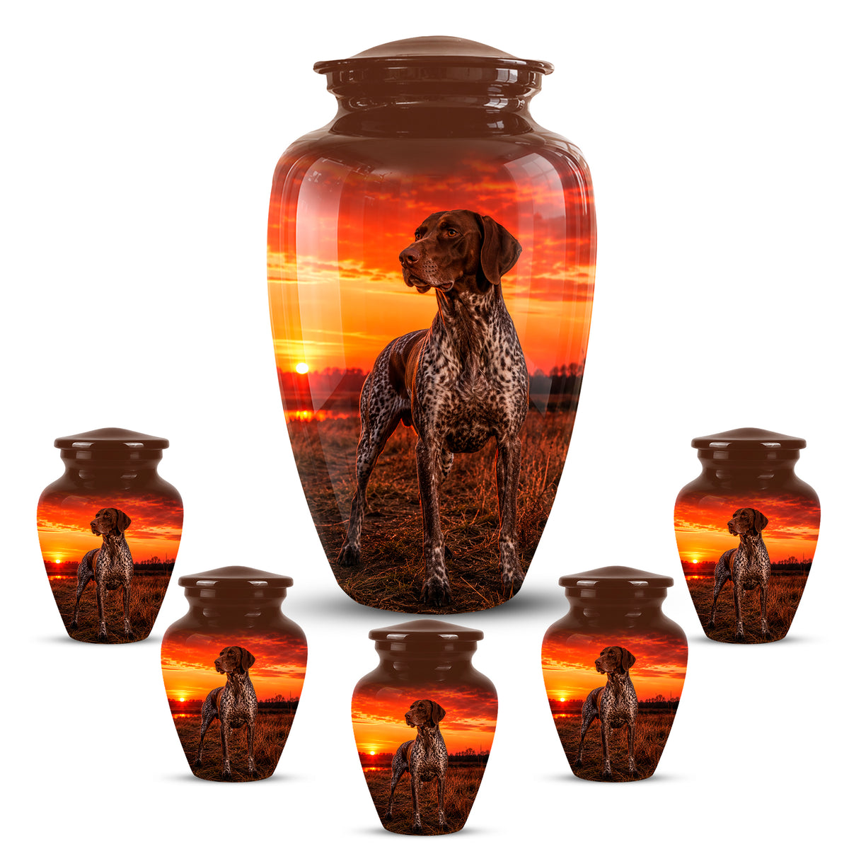 German Shorthaired Pointer Dog Cremation Urn - Sunset Pet Aluminum Urn