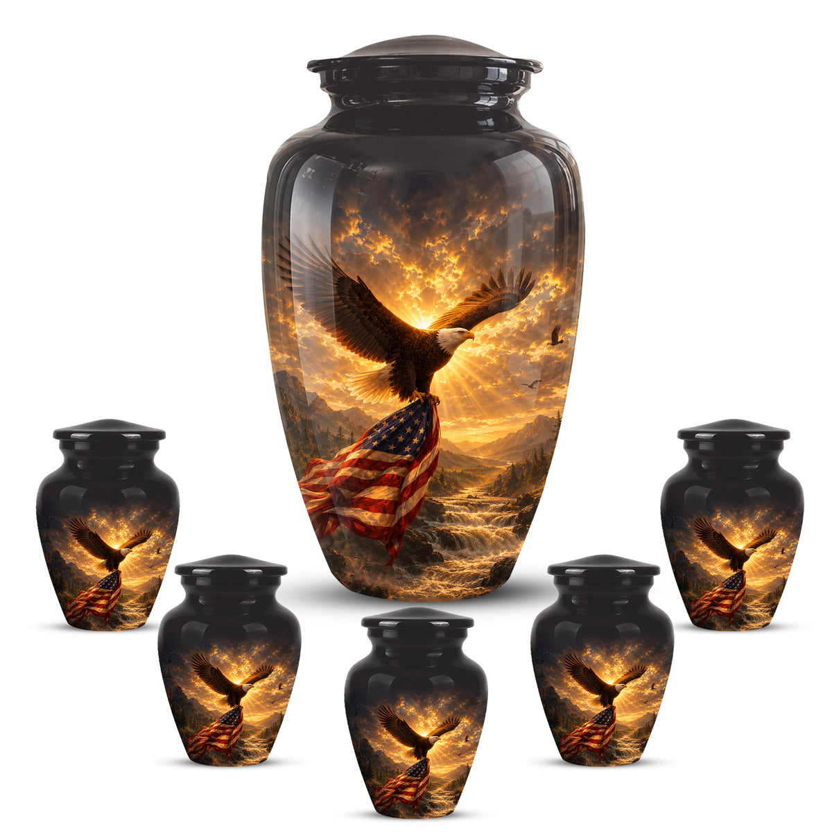 Honor & Freedom Eagle Cremation Urn - Aluminum Tribute Memorial Urns For Ashes