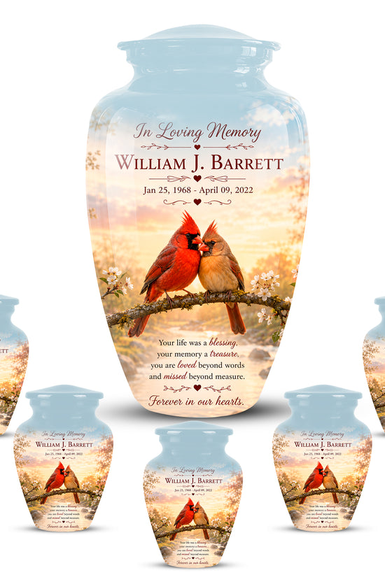 Cardinal Bird Pair Themed Cremation Urn - Bird Memorial Urn For Lovers