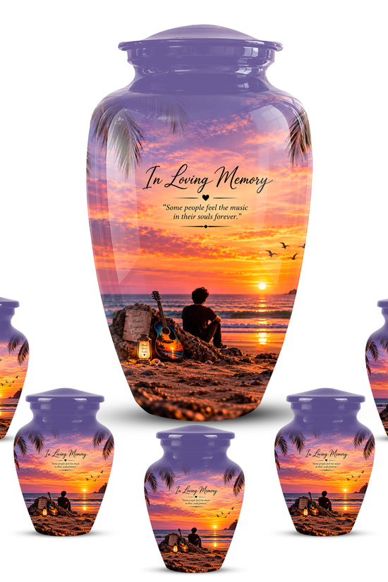 Guitar Sunset Memorial Urn - Custom Quotes & Ocean-Beach Urns For Ashes
