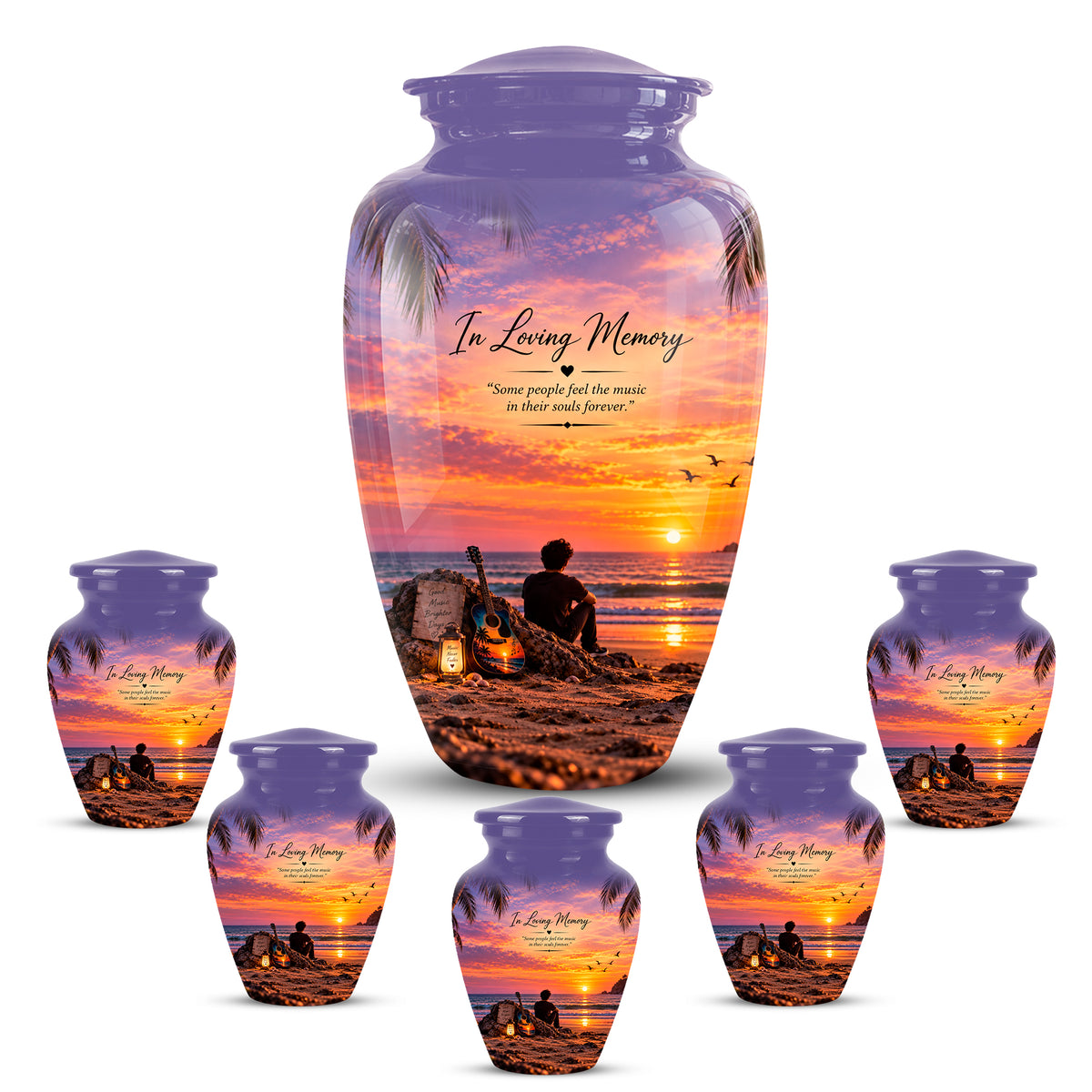Guitar Sunset Memorial Urn - Custom Quotes & Ocean-Beach Urns For Ashes