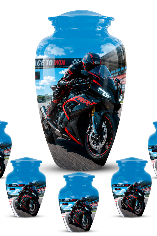 Personalized Motorcycle Rider Cremation Urn – Racing Bike Memorial Tribute