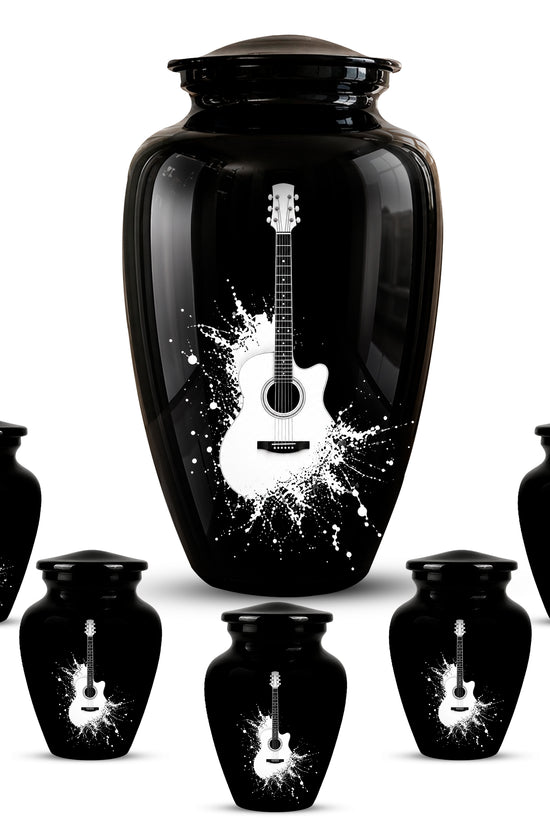 White Guitar Cremation Urn - Artistic Black Memorial Urns For Musicians