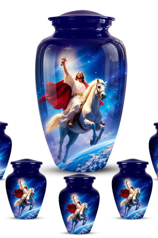 Divine Jesus & Horse Galaxy Aluminum Urn for Spiritual Human Ashes