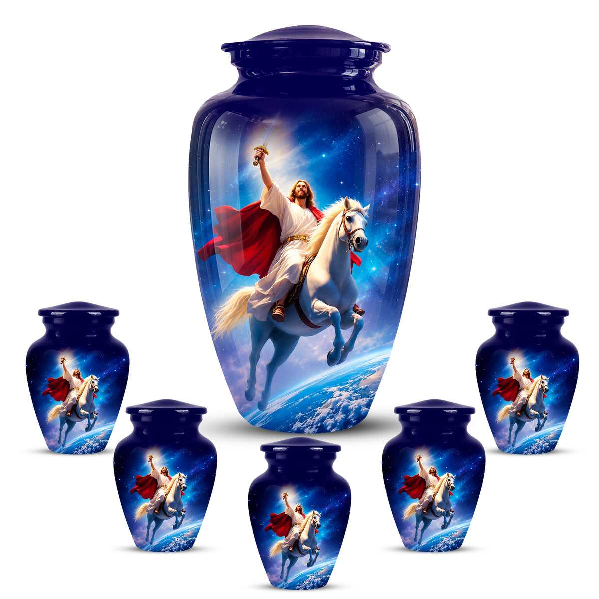 Divine Jesus & Horse Galaxy Aluminum Urn for Spiritual Human Ashes
