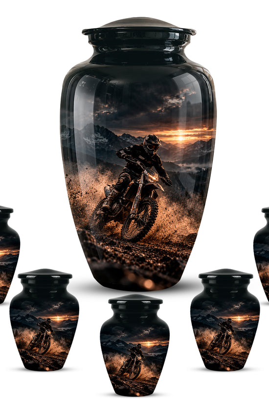 Personalized Dirt Biker Cremation Urn - Custom Aluminum Memorial Ashes Container