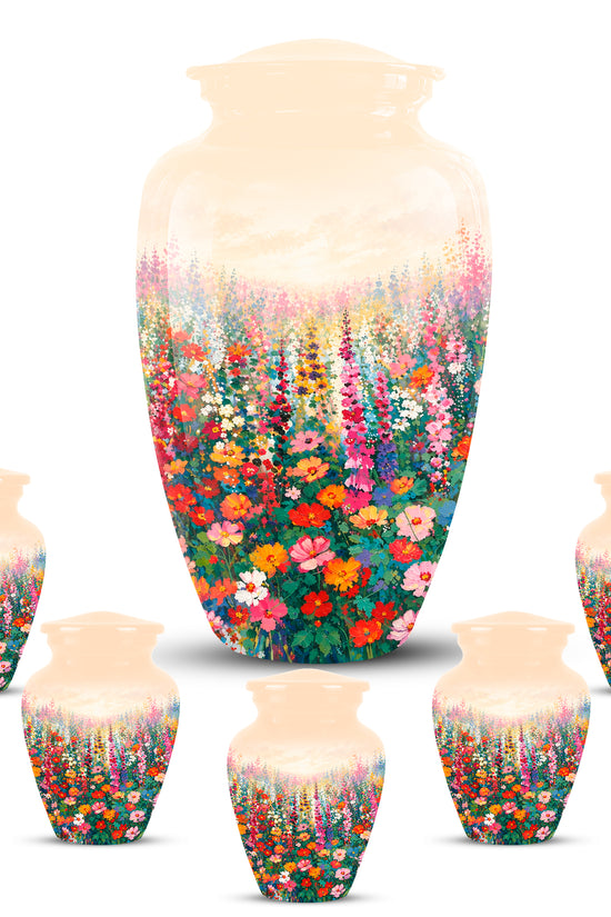 Beautiful Flowers Cremation Urn For Ashes - Aluminum Floral Garden Keepsake